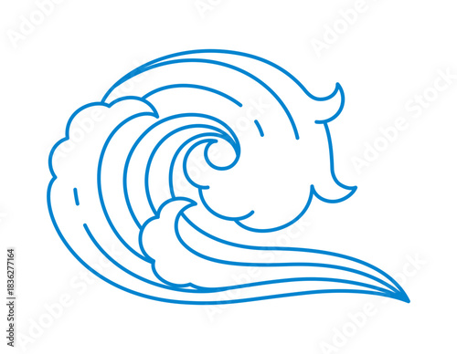 Asian sea, Chinese wave splash icon or sign. Asian aquatic wind blown water peak symbol, Chinese or Japanese sea tsunami wave line vector icon. Oriental marine curly splash graphic element or tattoo