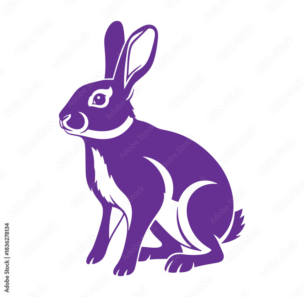Obraz premium Majestic purple rabbit sitting gracefully illustrated with clean lines and elegant styling