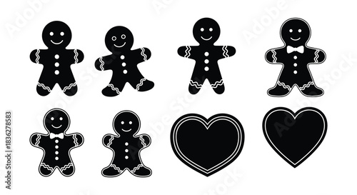 Black silhouette gingerbread men and hearts a sweet holiday collection