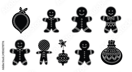 Black silhouette gingerbread men and hearts a sweet holiday collection