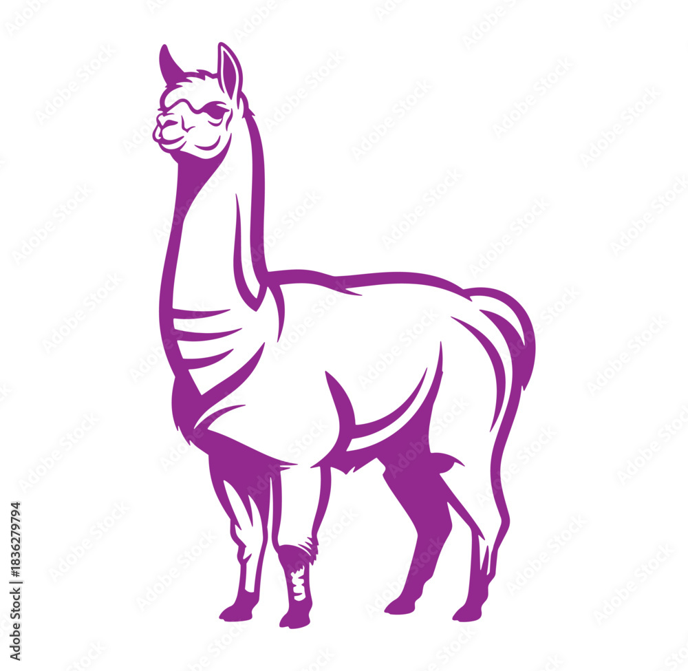 Naklejka premium Simple illustration of a purple llama animal standing with elegant and clean style