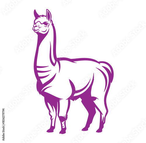 Simple illustration of a purple llama animal standing with elegant and clean style