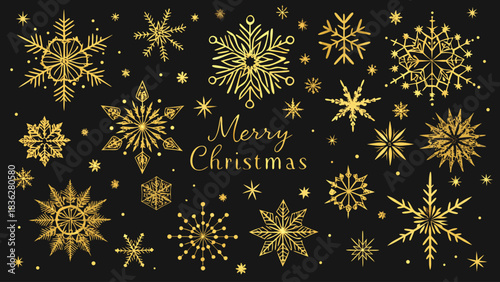 Christmas background featuring gold snowflakes scattered on a rich blue backdrop.eps