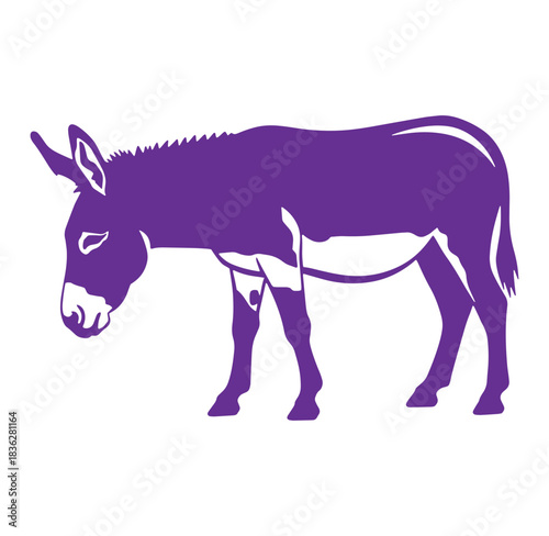 Stylized purple donkey silhouette standing on a white background simple animal vector design