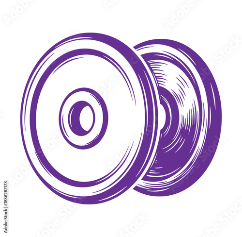 Two purple stylized weight plates ready for use in a fitness training or gym session