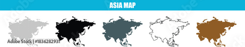 Asia Map Collection Five Different Styles Isolated on White Background