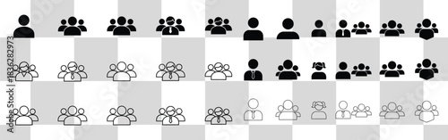 Various team configurations and individual people icons displayed on a checkered background pattern