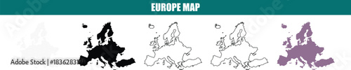 Europe Map Silhouettes and Line Drawings for Vector Design Resources