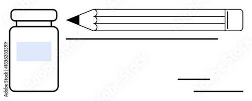 Creativity, healthcare, education, art tools, medical concepts, productivity. A pencil and a medicine bottle on a clean background. Creativity and healthcare blend in this minimalist visual