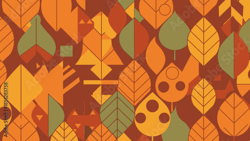 Abstract geometric autumn leaves pattern in warm earthy colors