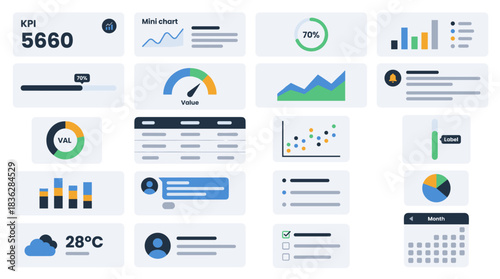 Dashboard UI Vector Widget Set – Analytics KPI Cards and Charts