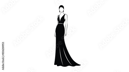 Elegant black evening gown illustration