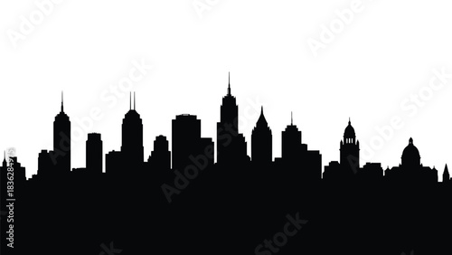 City skyline silhouette against white background
