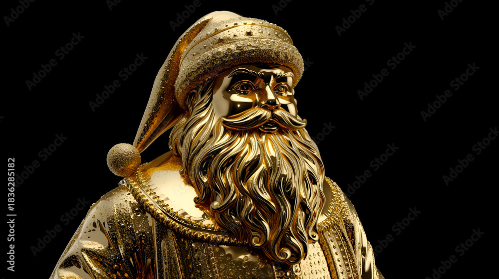 Obraz premium Golden Santa's Gleam: A captivating, high-detail image of a golden Santa Claus statue, capturing the essence of holiday spirit and luxury.