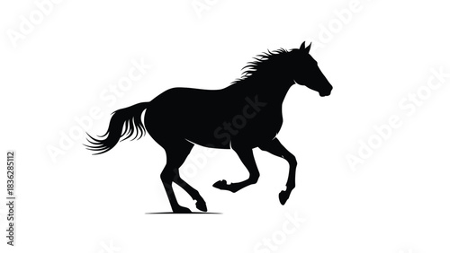 Running horse silhouette on white background