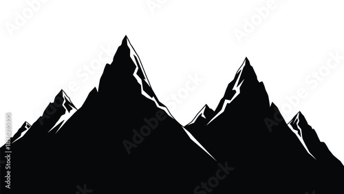 Majestic mountain silhouette against white background