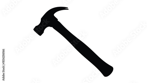 Black silhouette of a hammer on white background