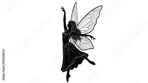 Fairy flying with delicate wings in mid air