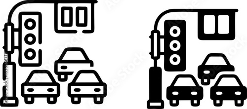 Traffic Light Intersection with Waiting Cars Icon