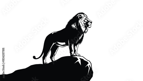 Lion standing on rock with pride and strength