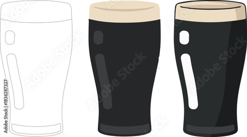 irish pub dark stout beer pint glass vector icon set