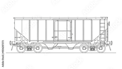 Detailed technical drawing of a railway freight car