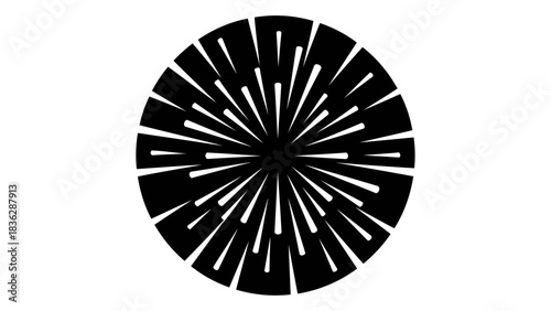 Abstract radial burst of light emanating from a dark central point, creating a dynamic starburst pattern on white backgr