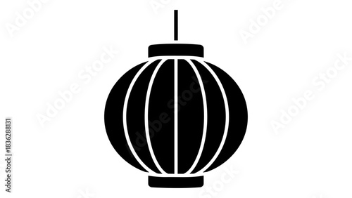 Isolated black silhouette of a traditional chinese lantern hanging by a string, perfect for cultural and festive celebra