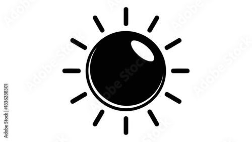 Simple stylized sun icon with radiating rays, representing daylight, warmth, and energy, isolated on a white background.