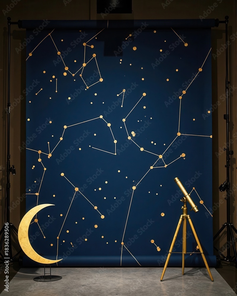 Fototapeta premium Stunning celestial backdrop with constellations and telescope for astronomical exploration and