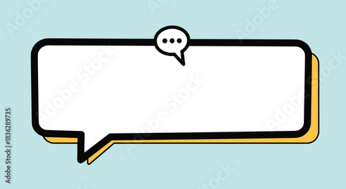 Minimalist speech bubble with a hand-drawn look and a smaller thought bubble emerging from it on a light blue background.