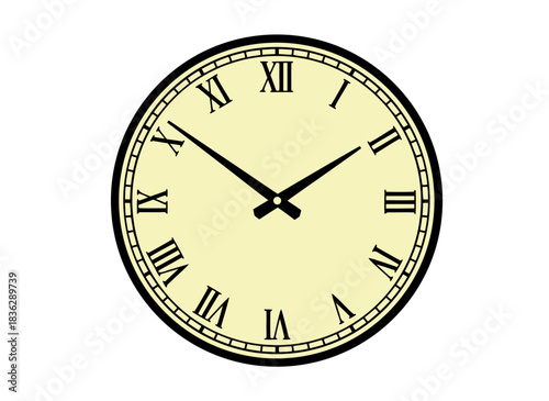 Vintage Analog Clock Face With Roman Numerals On Black Background Showing Ten Past Ten