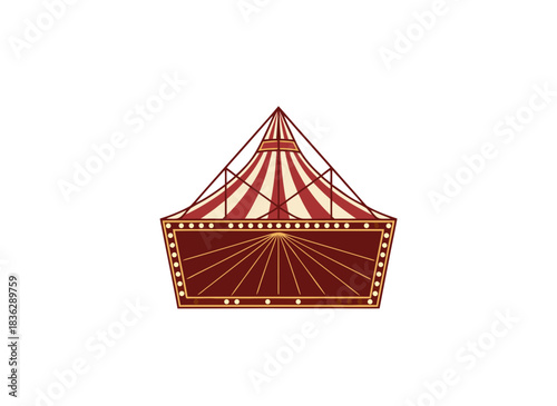Vintage Circus Tent Entertainment Venue Red and White Stripes with Yellow Accents on Black Background Minimalist Graphic Design