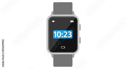 A smart watch showing the digital time on its screen.
