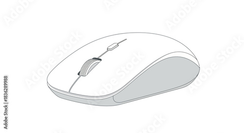A white computer mouse on a white background.