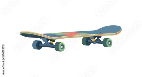 A colorful skateboard isolated on a white background.