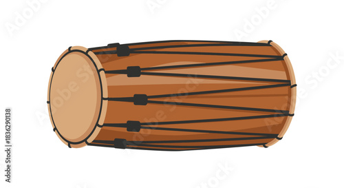 Flat vector illustration of a traditional Indian Dholak drum.
