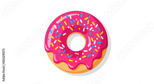 Delicious pink frosted donut with colorful sprinkles.