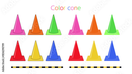 カラー安全コーンアイコン｜注意喚起・区画整理に使えるイラストセット