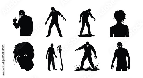Silhouettes of multiple figures in various poses depicting a ghostly presence