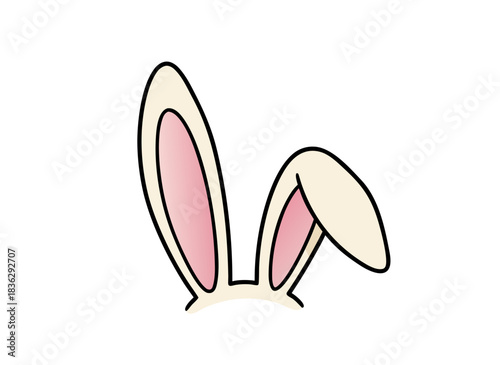 White bunny ears with pink inner lining on black background simple cartoon illustration Easter spring holiday celebration accessory festive fun object