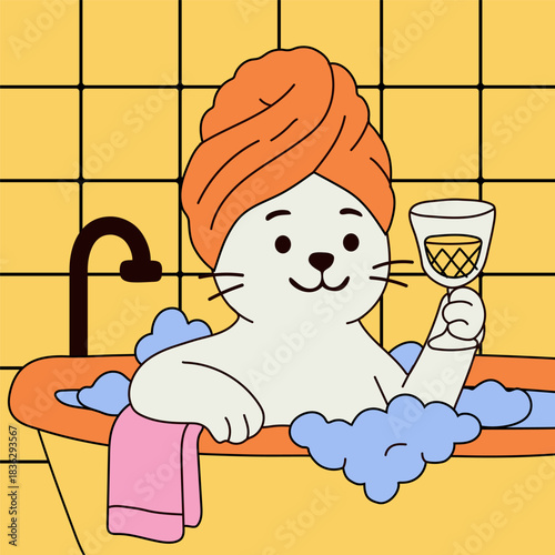 Cat Enjoying a Cozy Bath Time