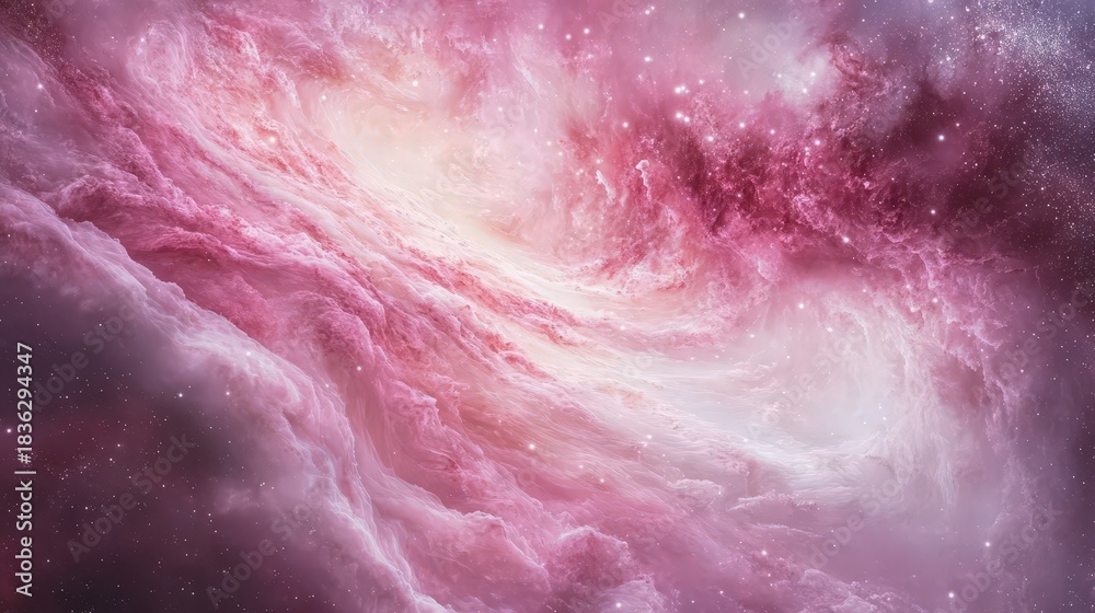 Fototapeta premium A Beautiful Pink Galaxy with Bright Swirls and Stars Spreading Across the Universe