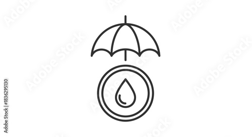 Water droplet inside circle under umbrella symbolizing protection and conservation of resources
