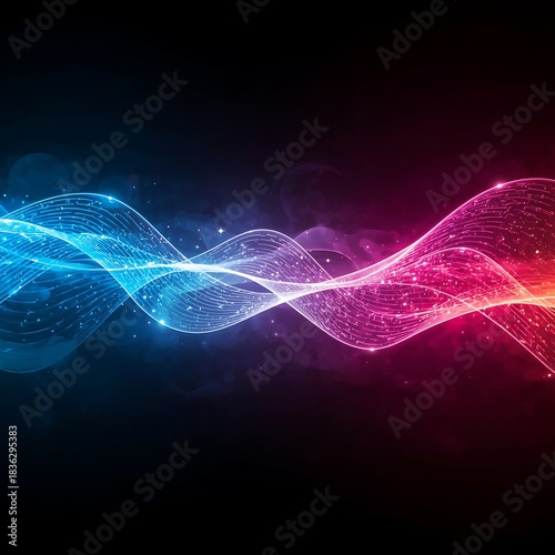Red and Blue Neon Light Waves on Dark Background