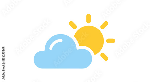 Stylized sun partially obscured by a pastel blue cloud conveying a partially cloudy day concept
