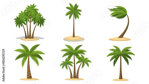 Cartoon Tropical Palm Tree Island Vector Set | Summer Vacation Clipart