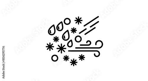Stylized weather icon depicting mixed precipitation and wind representing a storm