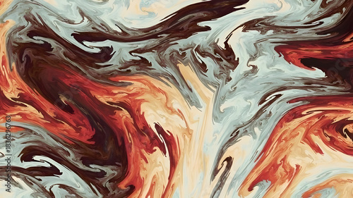 Abstract swirling patterns of rich earthy tones and cool mint green create a dynamic and organic visual texture resembling marbled paper or flowing paint