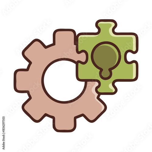 Gear and puzzle piece icon in pastel colors for problem-solving  